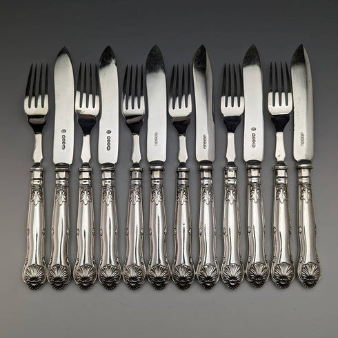 1930s British vintage silver plate dessert cutlery 6 pair set John Round